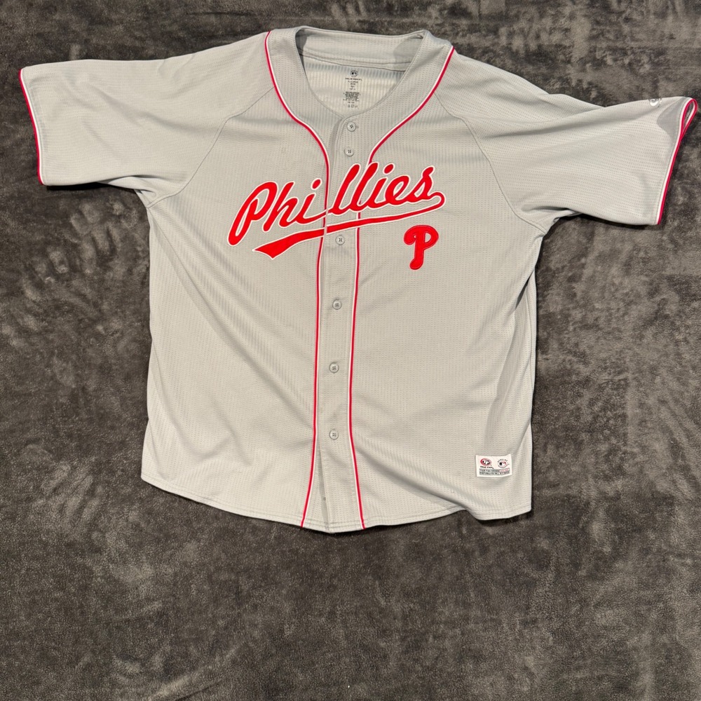 Philadelphia Phillies MLB Baseball Jersey Mens 2XL Grey Button Up Mesh